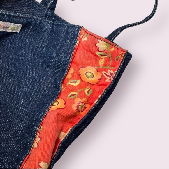 2000s Y2K Cute floral denim tote bag with embroidered flower patch on front - Picture 4 of 7